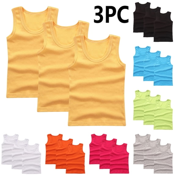 SGFCWSX Kids Tank Tops 3 Pack Lightweight Stretchy Sleeveless Casual Active Wear Shirt Yellow Size 4-5 Years