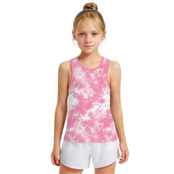 SGFCWSX Kids Tank Tops Girls Tie Dye Print Sleeveless Crew Neck Casual Basic Tops Soft Comfortable for Everyday Outfits Pink Size 12 Years