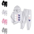 thumbnail image 1 of SGFCWSX Kids Tracksuit Girls Hoodie and Sweatpants Set 2 Piece Heart Print Casual Outfit White Size 6-7 Years, 1 of 7