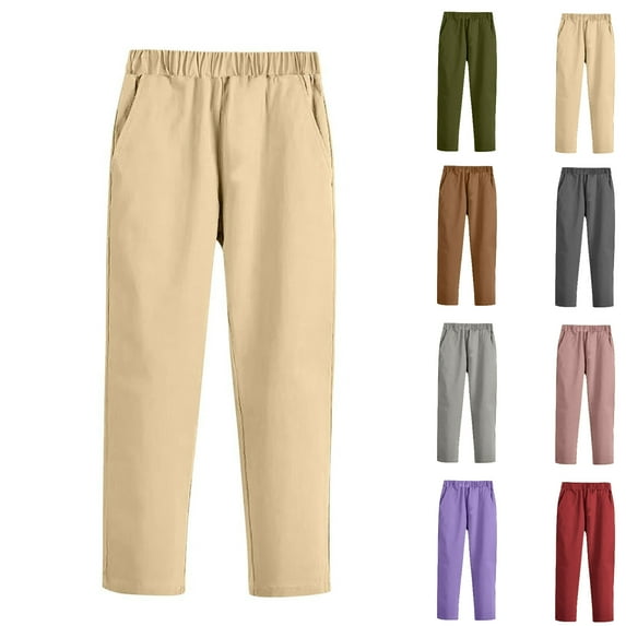 SGFCWSX Kids Uniform Pants, Boys Girls Comfortable School Elastic Waist Daily Trousers Beige Size 3-4 Years