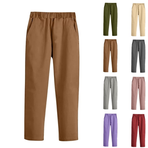 SGFCWSX Kids Uniform Pants, Boys Girls Elastic Waist Daily School Comfortable Trousers Brown Size 3-4 Years