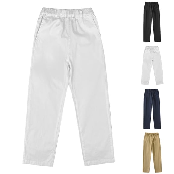 SGFCWSX Kids Uniform Pants, Boys Girls Elastic Waist Daily School Trousers White Size 10-11 Years
