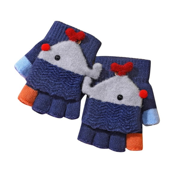 SGFCWSX Kids Winter Gloves Knit Convertible Snow Play Gloves for Boys Girls Thermal Fleece Lined Gloves Navy Size 6-10 Years