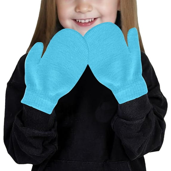 SGFCWSX Kids Winter Gloves Knit Snow Play Full Finger Mittens for Boys Girls Fleece Lined Soft Gloves Blue Free Size