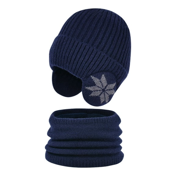 SGFCWSX Kids Winter Hat Scarf Set for Snow Play Boys and Girls Knit Fleece Lined Caps with Ear Flaps Navy Free Size