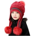 thumbnail image 1 of SGFCWSX Kids Winter Knit Hat with Earflap Boys Girls Fleece Warm Windproof Beanie Caps Red Free Size, 1 of 6