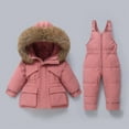 thumbnail image 1 of SGFCWSX Kids Winter Snowsuit Set Puffer Jacket with Furry Hood and Bib Overalls for Boys Girls Insulated Cold Weather Waterproof Outfit Pink Size 1-2Years, 1 of 6