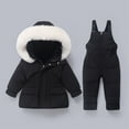 thumbnail image 1 of SGFCWSX Kids Winter Snowsuit Set Puffer Jacket with Furry Hood and Bib Overalls for Boys Girls Waterproof Insulated Cold Weather Outfit Black Size 6-12 Month, 1 of 7