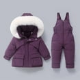 thumbnail image 1 of SGFCWSX Kids Winter Snowsuit Set Puffer Jacket with Furry Hood and Bib Overalls for Boys Girls Waterproof Insulated Cold Weather Outfit Purple Size 2-3Years, 1 of 6