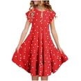 thumbnail image 1 of SGFCWSX Little Girls Summer Dress Flutter Sleeve Heart Print Tiered A-Line Party Casual Swing Dress for Kids Red Size 6, 1 of 5