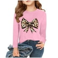 thumbnail image 1 of SGFCWSX Long Sleeve Shirts for Kids Girls Bow Leopard Print Tops Casual Fall T-Shirts Pink Size 14-15 Years, 1 of 4