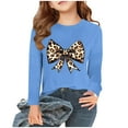 thumbnail image 1 of SGFCWSX Long Sleeve Shirts for Kids Girls Bow Leopard Print Tops Fall Casual T-Shirts Sky Blue Size 7-8 Years, 1 of 4