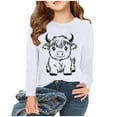 thumbnail image 1 of SGFCWSX Long Sleeve Shirts for Kids Girls Calf Print Tops Casual Fall T-Shirts White Size 5-6 Years, 1 of 8