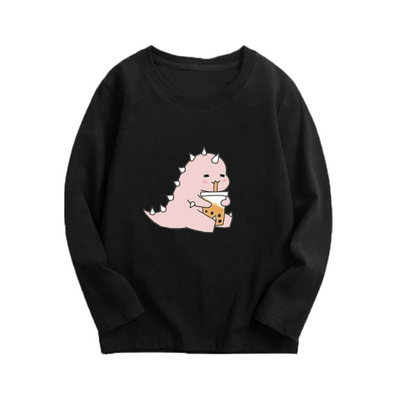 SGFCWSX Long Sleeve Shirts for Kids Girls Dinosaur Print Tops Fall T-Shirts Black Size 5-6T