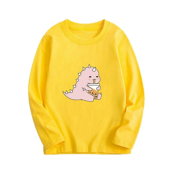 SGFCWSX Long Sleeve Shirts for Kids Girls Dinosaur Print Tops Fall T-Shirts Yellow Size 2-3T