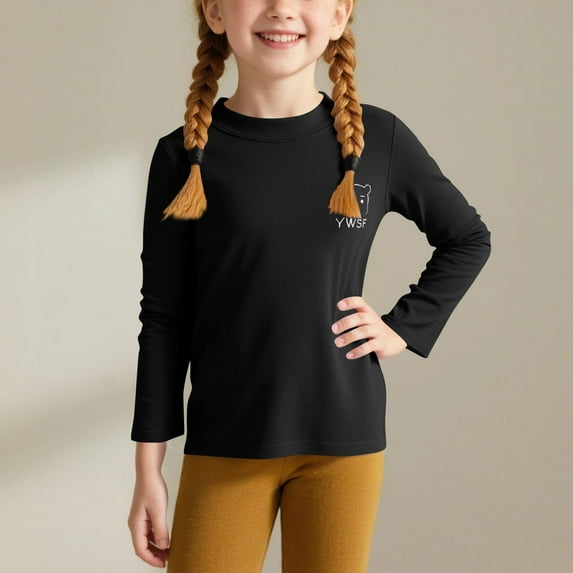 SGFCWSX Long Sleeve Shirts for Kids Girls Solid Color Tops Fall Warm T-Shirts Dark Gray Size 0-1T