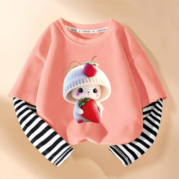 SGFCWSX Girls Long Sleeve Tops Two Fakes Shirts Kids Casual Fall T-Shirts Pink Size 7 Years