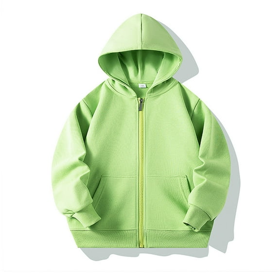 SGFCWSX Sweatshirts for Kids Girls Solid Color Zipper Pocket Hoodies Cotton Top Green Size 5-6 Years