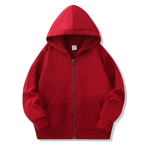 SGFCWSX Sweatshirts for Kids Girls Solid Color Zipper Pocket Hoodies Cotton Top Wine Size 5-6 Years