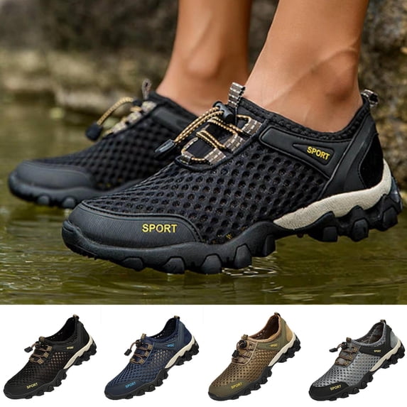 SGFCWSX Men Athletic Shoes, Fashionable Casual Outdoor Mesh Upper Wading Hiking Shoes Black Size 9