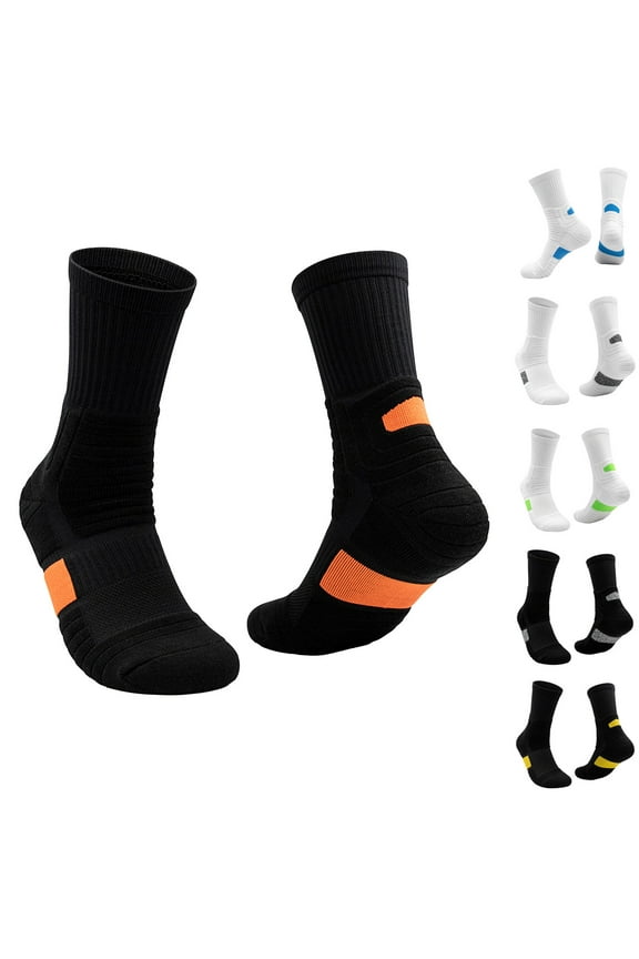 Men Athletic Socks,Color Blocked Breathable Mid-calf Training Socks Orange Free Size