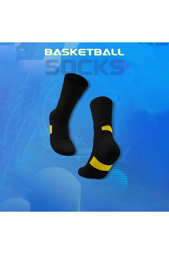 Men Athletic Socks,Mid-calf Breathable Color Blocked Training Socks Yellow Free Size