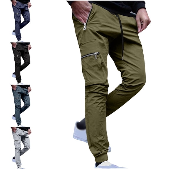 SGFCWSX Men Cargo Pants– Relaxed Multi-Functional Pockets Streetwear Utility Pants with Drawstring Waist Army Green Size 2XL