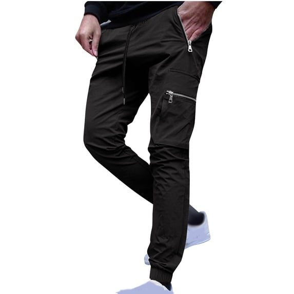 SGFCWSX Men Cargo Pants– Relaxed Multi-Functional Pockets Streetwear Utility Pants with Drawstring Waist Black Size XL