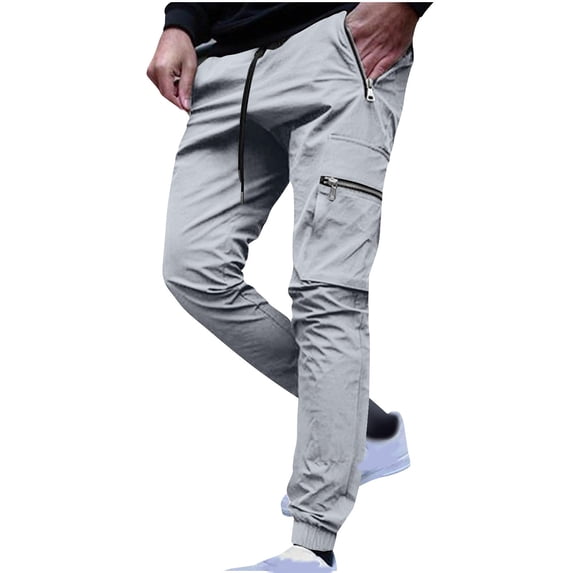 SGFCWSX Men Cargo Pants– Relaxed Multi-Functional Pockets Streetwear Utility Pants with Drawstring Waist Gray Size L