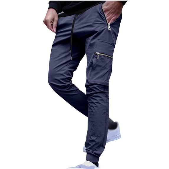SGFCWSX Men Cargo Pants– Relaxed Multi-Functional Pockets Streetwear Utility Pants with Drawstring Waist Navy Size 2XL