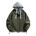 thumbnail image 1 of SGFCWSX Men Fake Two Piece Hooded Jacket Casual Oversized Windbreaker with Adjustable Drawstrings Army Green Size L, 1 of 4