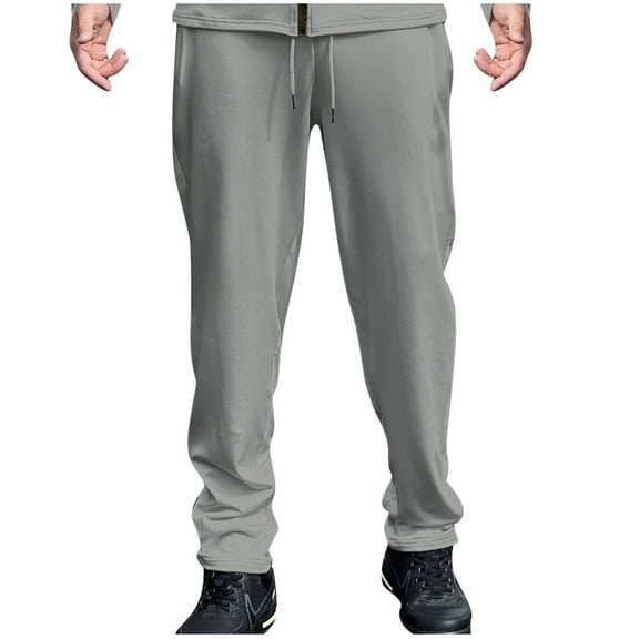 SGFCWSX Men Fleece Lined Casual Pants,Drawstring with Pockets Straight-Leg Sports Trousers Gray 2XL