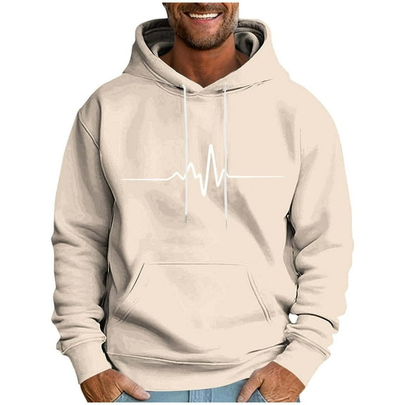 SGFCWSX Men Fleece Lined Hoodie Mens Oversized Graphic with Drawstring Hood Casual Pullover Sweatshirt Khaki Size 3XL