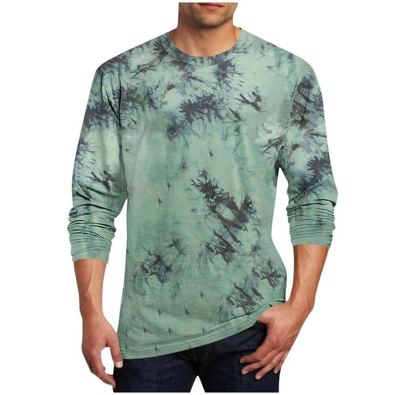 SGFCWSX Men Panels Graphic Tee with Long Sleeves,Lightweight Casual Round Neck Pullover Tops Green L