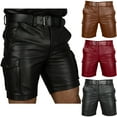thumbnail image 1 of SGFCWSX Men PU Leather 5 - Quarter Shorts,Multi - Pocket Casual Button Closure Cargo Shorts Brown M, 1 of 6
