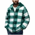thumbnail image 1 of SGFCWSX Men Plaid Fleece Lined Full Zip Hooded Jacket Green Size XL, 1 of 6