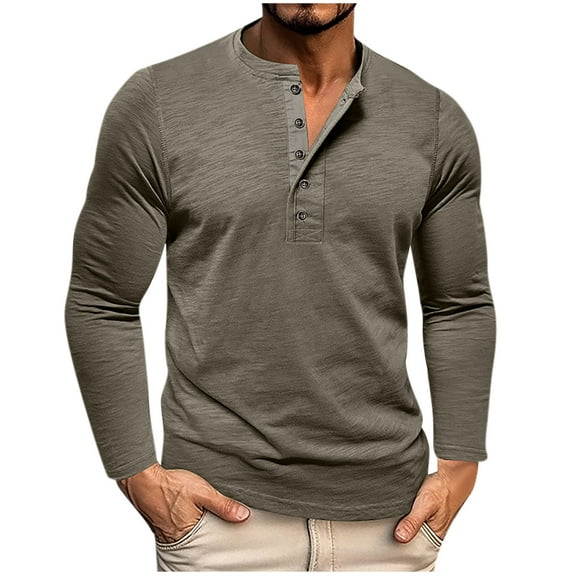 SGFCWSX Men Pullover Blouse Tops, Button-Up Tee Slim Fit Solid Long Sleeve Casual Tops Army Green M