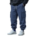 thumbnail image 1 of SGFCWSX Men Solid Sweatpants with Drawstring , Drawstring Pocket Workwear Elastic Waist Comfortable Cuffed Pants Dark Blue XL, 1 of 6