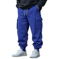 thumbnail image 1 of SGFCWSX Men Solid Sweatpants with Drawstring , Pocket Workwear Elastic Waist Drawstring Comfortable Cuffed Pants Blue M, 1 of 6