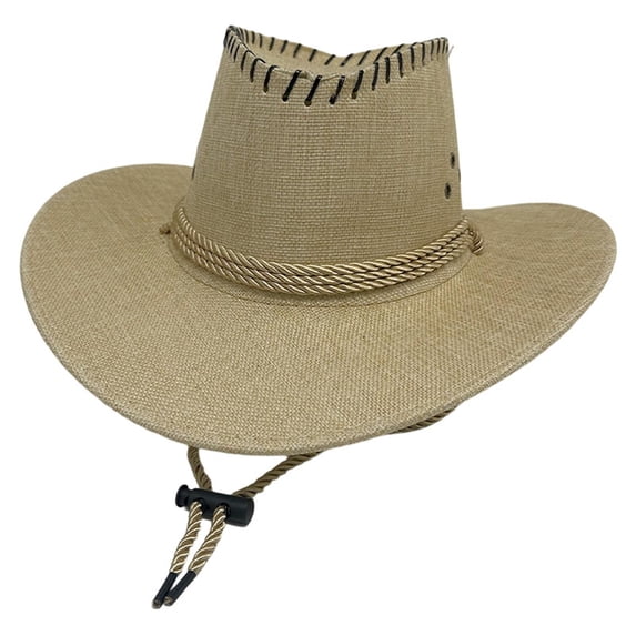 SGFCWSX Men Summer Cowboy Hats,Breathable Mesh Sun-Blocking Wide Brim UV Protection Sun Hat Beige