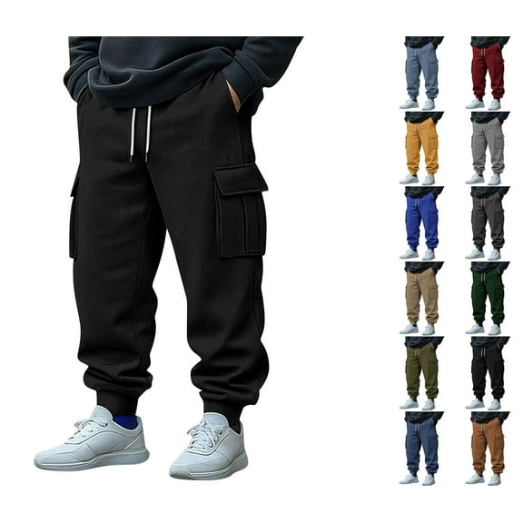 SGFCWSX Men Sweatpants with Drawstring,Drawstring Pocket Workwear Elastic Waist Comfortable Cuffed Pants Black M