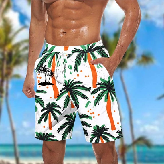 SGFCWSX Men Swim Trunks Quick Dry Hawaiian Print Vibrant Lightweight Casual Summer Beach Shorts Green Size 4XL