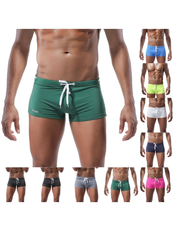 Men Swim Trunks with Lanyard,Summer Low Waist Relaxed Fit Casual Swimwear Mint Green M