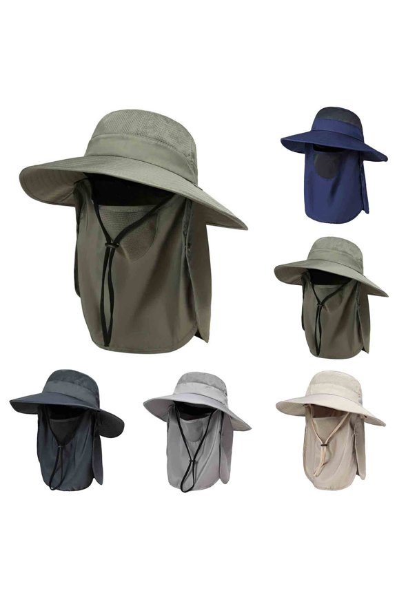 Men Vintage Sun Hat,Adjustable Rope with Snap Button Outdoor Hiking Sun Protection Fisherman Cap Army Green