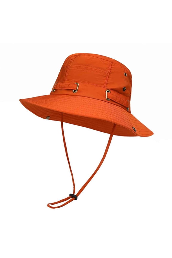 Men West Cowboy Hats,Outdoor Hiking Adjustable Rope Snap Button Fishing Bucket Hat Orange