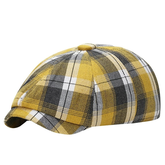 SGFCWSX Men Winter Head Beret Hat,Retro Winter Classic Peaked Ivy Cap Cabbie Flat Cap Yellow Free Size