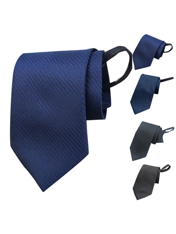 Men Zip Dress Ties,No-Tie Zipper Closure Wrinkle-Resistant Textured Jacquard Tie Navy Free Size