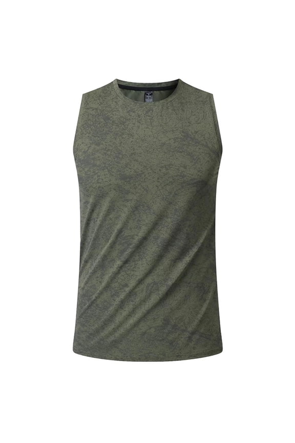 Men's Athletic Tank Tops Performance Breathable Sleeveless Camo Print Running Training Active Top Army Green Size L