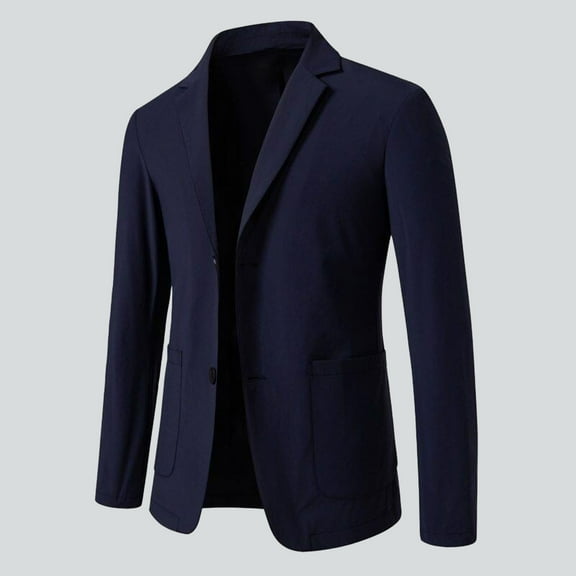 SGFCWSX Men's Blazer Jacket, Slim Fit Business Collared Pocket Tuxedo Blazers Navy XL