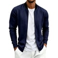 thumbnail image 1 of SGFCWSX Men's Bomber Jacket Stand Collar Full Zip Elastic Cuffs Relaxed Fit Casual Coat with Pockets Navy Size 3XL, 1 of 5